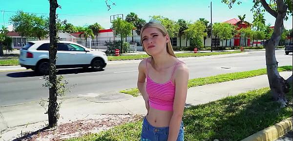  Cute blonde teen gets in the bus for some fun and extra money - teen porn
